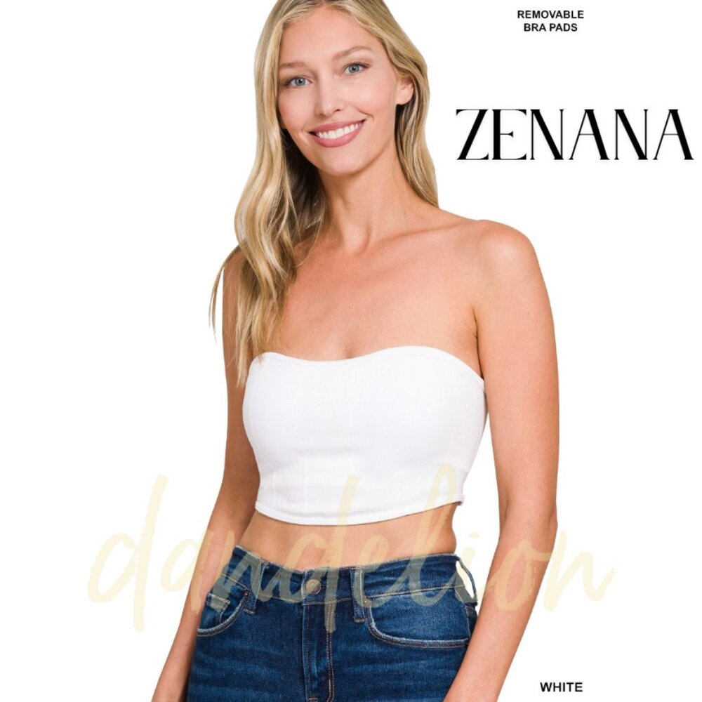 6383 ZENANA White Sweetheart Stretch Seamless Tube Top w Bra Pads